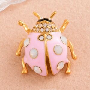 New Enamel Pink and Gold Ladybug Brooch